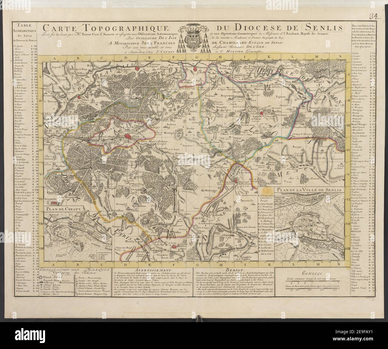 Carte Topographique Du Diocese De Senlis Author L Isle Guillaume De 63 73 Place Of Publication a Amsterdam Publisher Chez J Coaavens Et C Mortier Geographes Date Of Publication Between 1721 And 1778 Item
