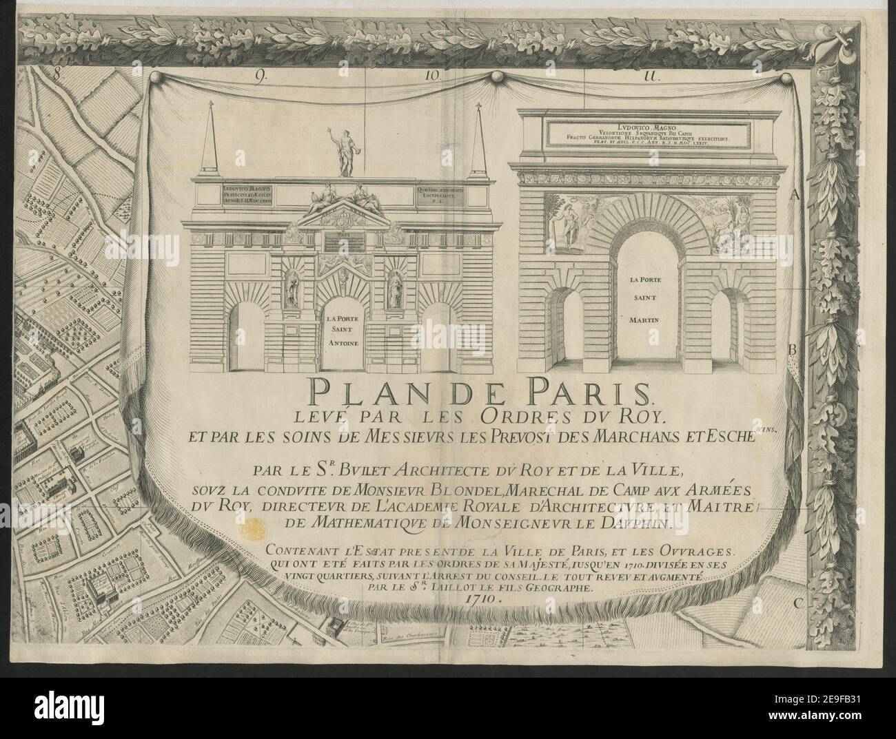 PLAN DE PARIS Author Bullet, Pierre 64.23.(I-XII) Place of publication: Se  vend a PARIS Publisher: Chez le Sr. IAILLOT le Fils demeurant sur le Quay de  l'Horloge du Palais, ou des Morfondus,