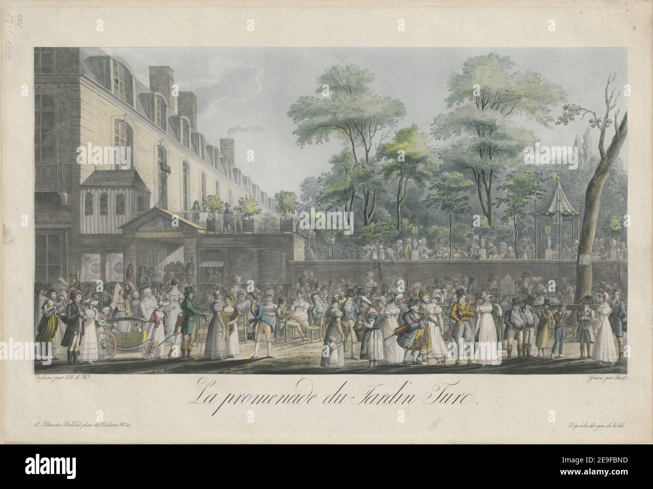 La Promenade du Jardin Turc.  Author  Jazet, Pierre Paul 65.37.1. Place of publication: AÃÅ Paris Publisher: chez Rolland place des Victoires No10., Date of publication: [about 1810]  Item type: 1 print Medium: aquatint and etching with hand-colouring Dimensions: sheet 41.3 x 60 cm  Former owner: George III, King of Great Britain, 1738-1820 Stock Photo