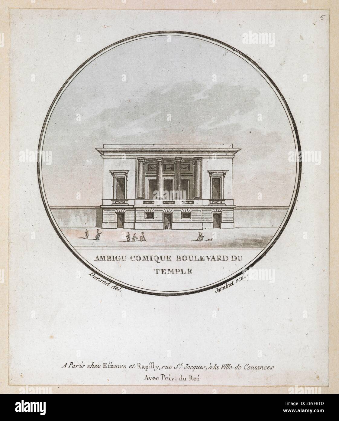 AMBIGU COMIQUE BOULEVARD DU TEMPLE.  Author  Janinet, Jean-FrancÃßois 65.4.2.5. Place of publication: A Paris Publisher: chez Esnauts et Rapilly, rue St Jacques, aÃÄ la Ville de Coutances, Avec Priv. du Roi., Date of publication: [between 1785-1792]  Item type: 1 print Medium: etching with hand-colouring Dimensions: sheet 14.3 x 12.1 cm.  Former owner: George III, King of Great Britain, 1738-1820 Stock Photo