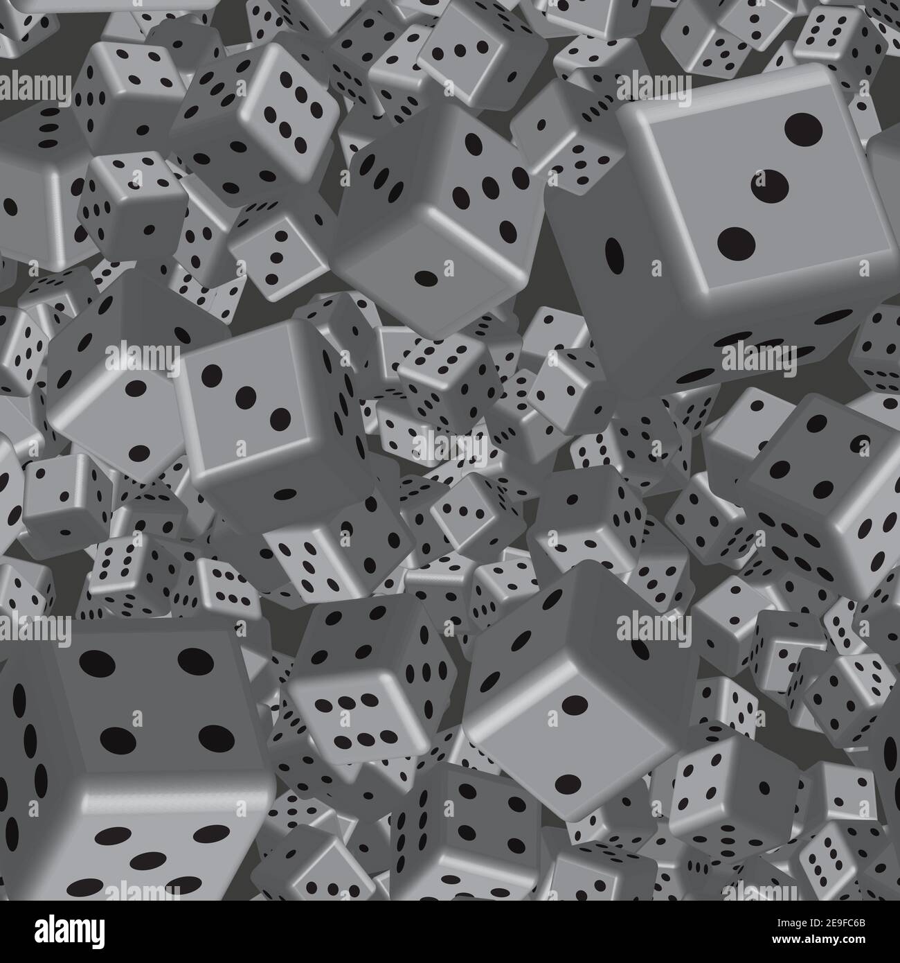 Gray Dice Seamless Pattern, 3D Illustration on Gray Background Stock Vector