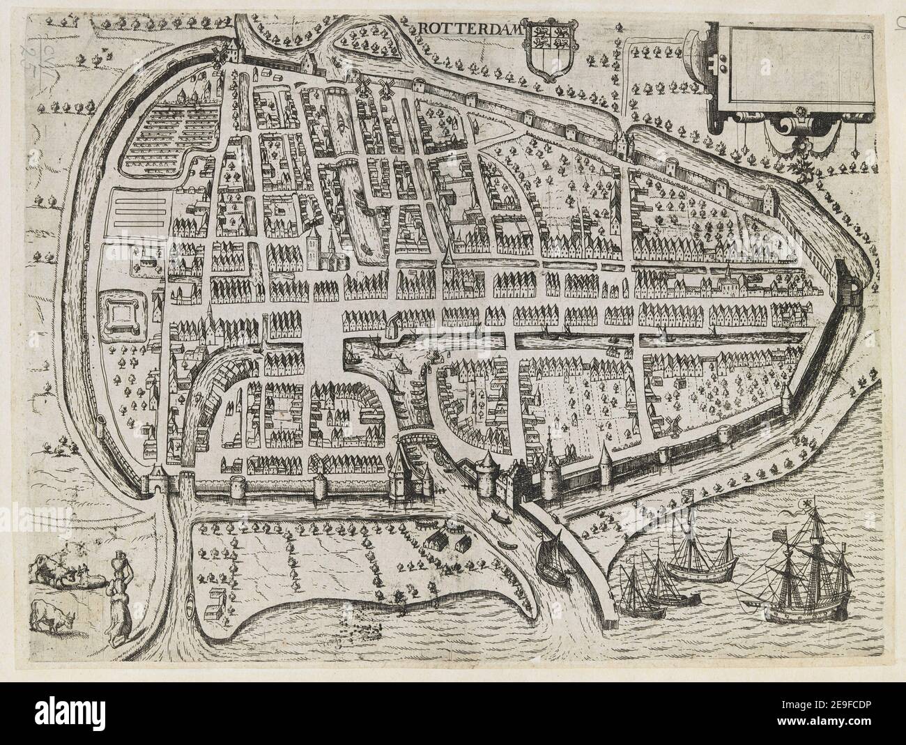 ROTTERDAM. Map information:  Title: ROTTERDAM. 107.25. Place of publication: [Amsterdam?] Publisher: [publisher not identified] Date of publication: [between 1600 and 1650]  Item type: 1 map Medium: copperplate engraving Dimensions: 24.3 x 32.5 cm  Former owner: George III, King of Great Britain, 1738-1820 Stock Photo