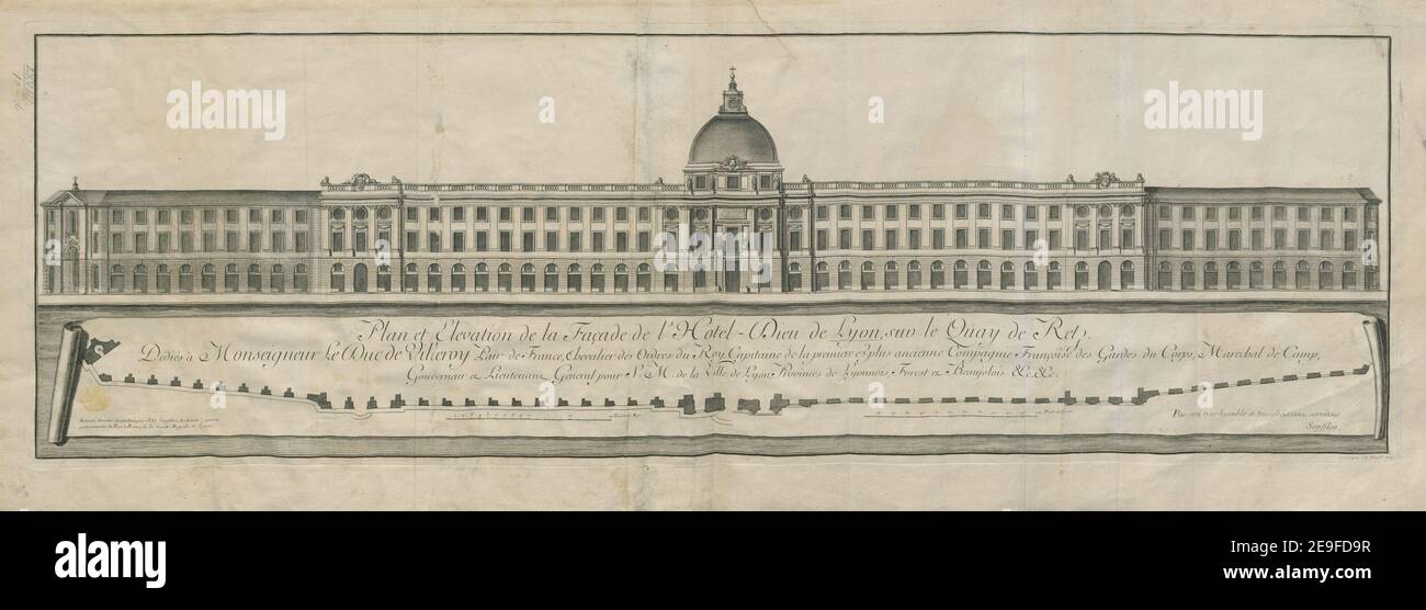 Plan Et Elevation De La Facassade De L Hotel Dieu De Lyon Sur Le Quay De Retz Author Blondel J B 68 10 D Place Of Publication Lyon Publisher J G Soufflot Date Of Publication