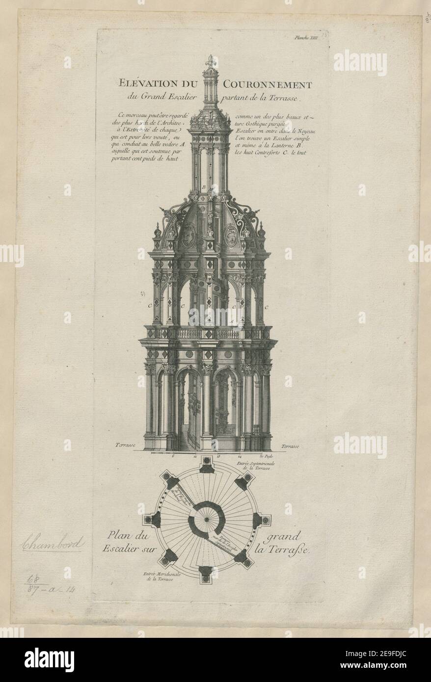 EleÃÅvation du Couronnement  Visual Material information:  Title: EleÃÅvation du Couronnement ; 68.87.a.14. Place of publication: [Paris] Publisher: [Le Rouge]., Date of publication: [1750 c.]  Item type: 1 print Medium: etching and engraving Dimensions: platemark 51.0 x 21.0 cm.  Former owner: George III, King of Great Britain, 1738-1820 Stock Photo