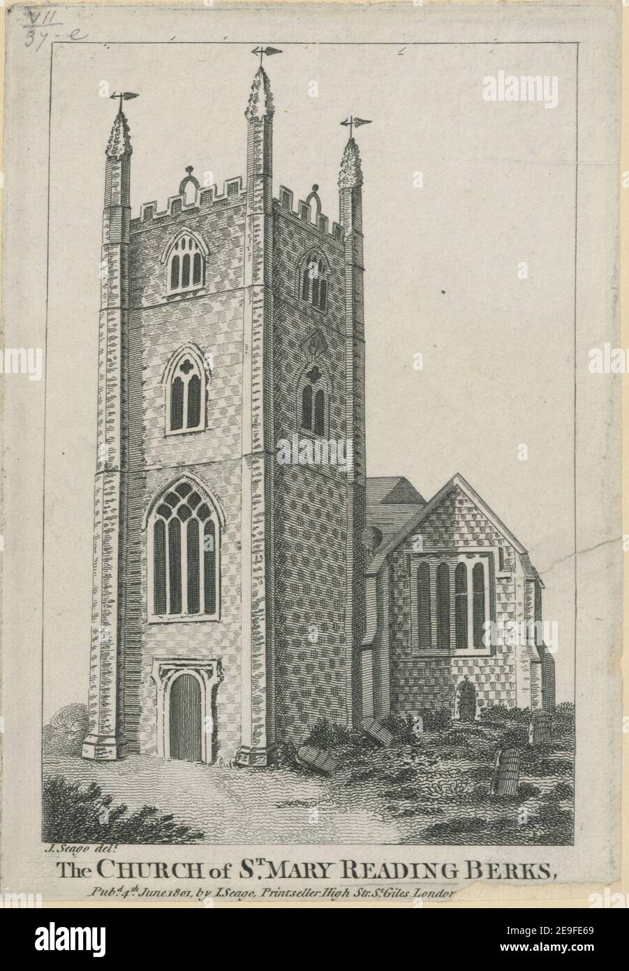 The CHURCH of St. MARY READING, BERKS. Author  Seago, John 7.37.e. Date of publication: [1801.]  Item type: 1 print Medium: etching and engraving Dimensions: sheet 18.9 x 13.2 cm [trimmed within platemark]  Former owner: George III, King of Great Britain, 1738-1820 Stock Photo