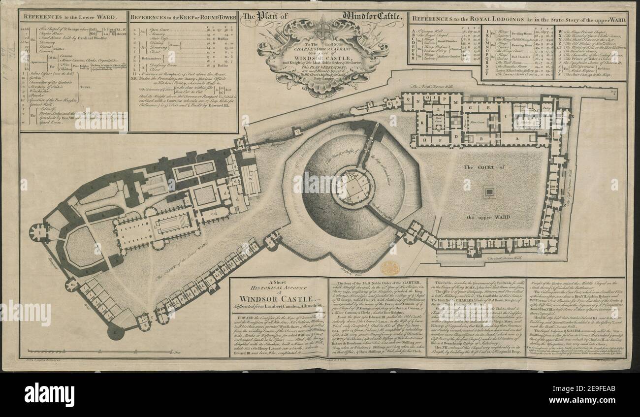 The Plan of Windsor Castle.  Author  Langley, Batty 7.40.k.1. Place of publication: [London] Publisher: [publisher not identified] Published pursuant to 8 Geo II, Date of publication: [1743.]  Item type: 1 map Dimensions: 40 x 70 cm  Former owner: George III, King of Great Britain, 1738-1820 Stock Photo