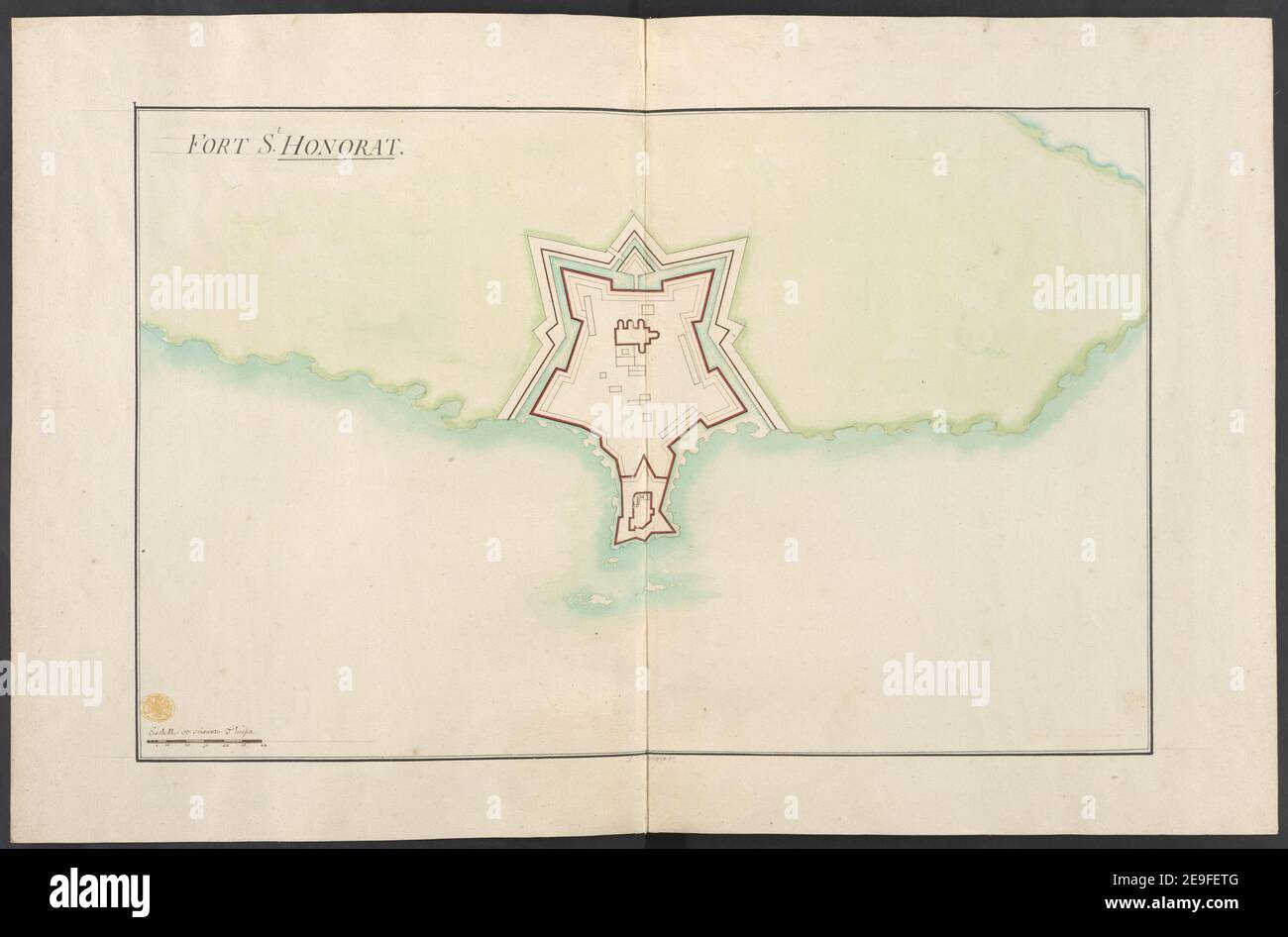 Fort St. Honorat. Map information:  Title: Fort St. Honorat. 70.61. Place of publication: [France] Publisher: [unknown producer]., Date of publication: [1650 c.]  Item type: 1 map Medium: pen and ink with coloured wash Dimensions: 39.0 x 60.8 cm  Former owner: George III, King of Great Britain, 1738-1820 Stock Photo