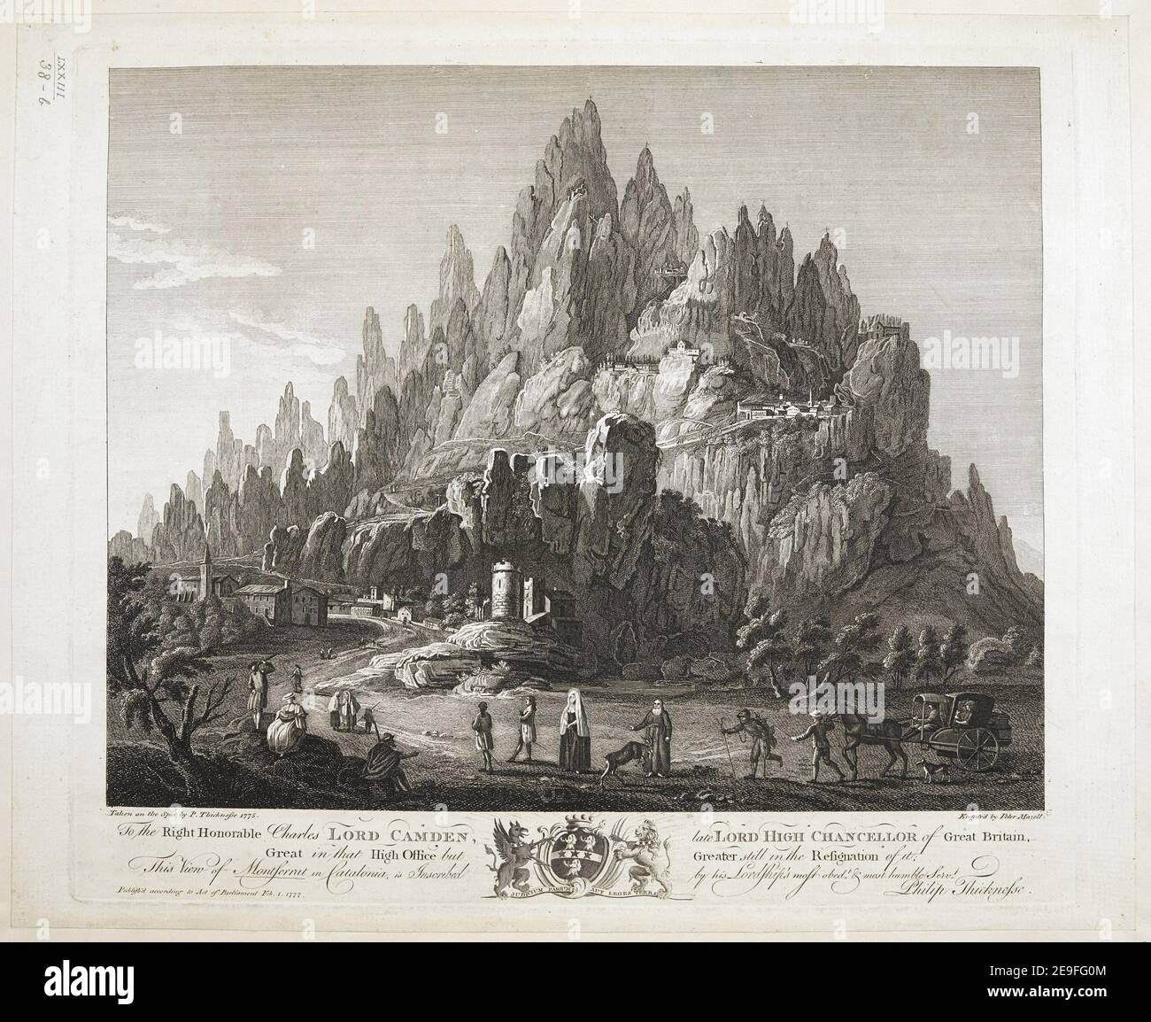 View of Montserrat   Author  Mazell, Peter 73.38.b. Place of publication: [London] Publisher: [publisher not identified] Date of publication: Publish'd according to Act of Parliament Feb.1.177  Item type: 1 print Medium: etching and engraving Dimensions: platemark 34.2 x 40.2 cm, on sheet 36.8 x 45.1 cm  Former owner: George III, King of Great Britain, 1738-1820 Stock Photo