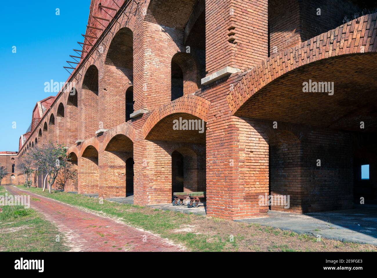 Archway of an old military fort in Florida. Large brick construction, Fort Jefferson, FL. Stock Photo