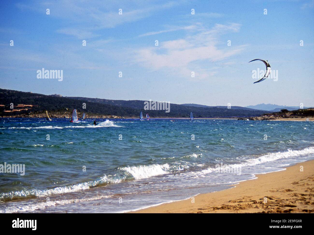Katesurf in Porto Pollo bay, Sardinia, Italy (scanned from colorslide Stock Photo Alamy