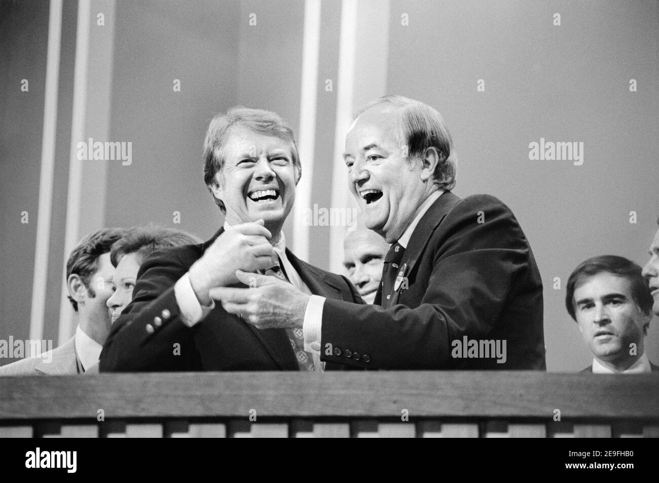 Jimmy Carter and Hubert Humphrey at Democratic National Convention, New York City, New York, USA, Warren K. Leffler, July 15, 1976 Stock Photo