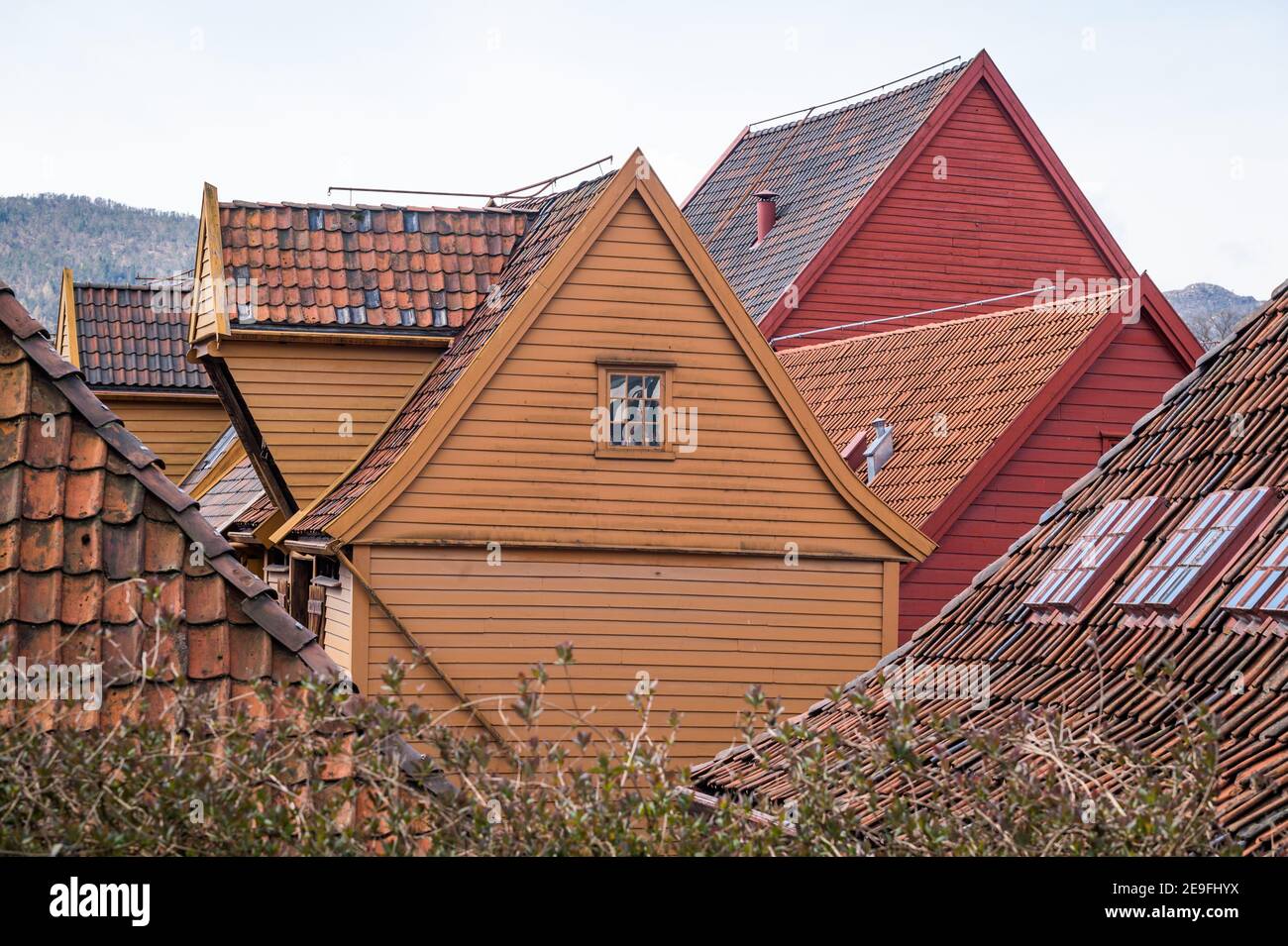 Norway unesco world cultural heritage site rooftops hi-res stock ...