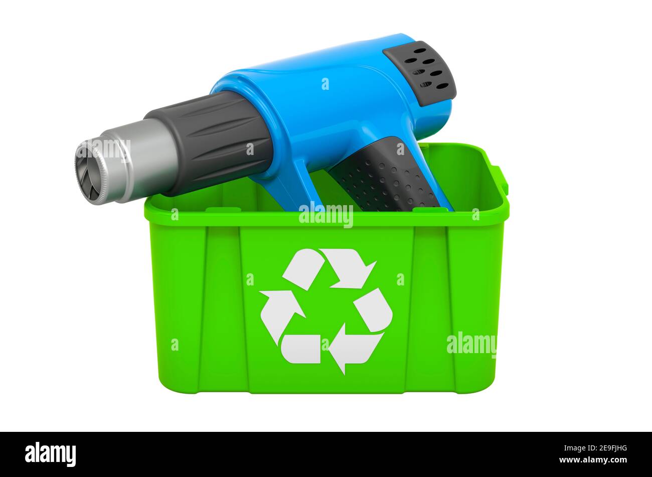 Recycling trashcan with blow dryer, 3D rendering isolated on white background Stock Photo Alamy