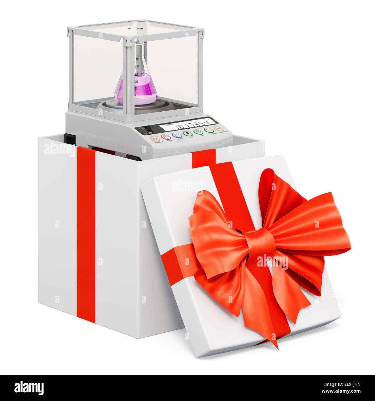 Analytical Balance, Digital Lab Scale inside gift box, present concept. 3D rendering isolated on white background Stock Photo