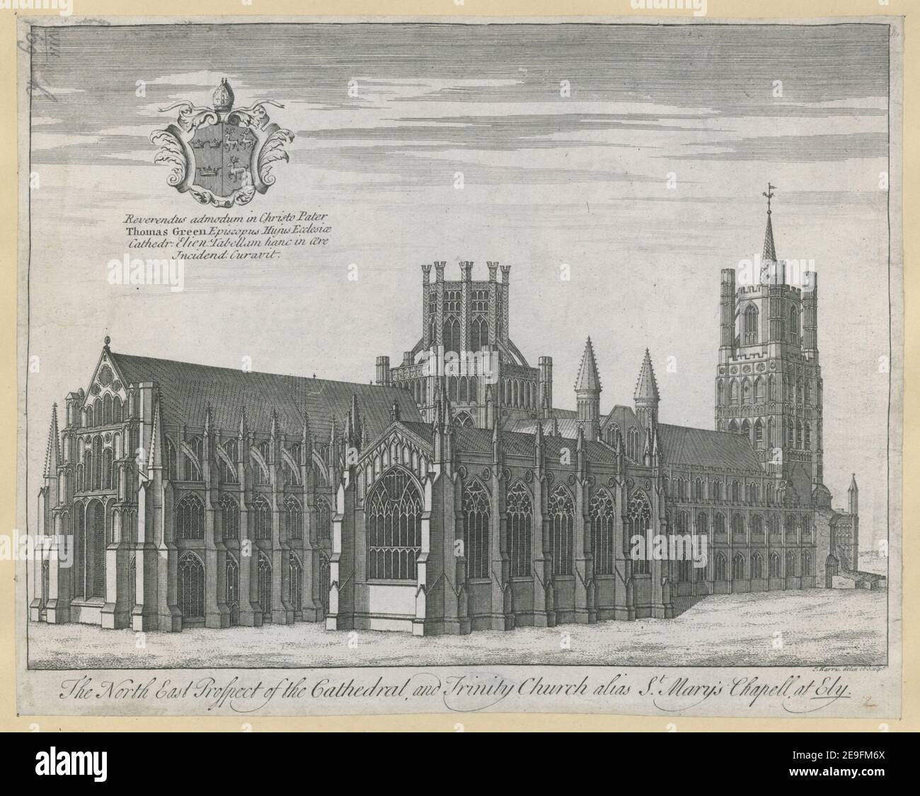 The North East Prospect of the Cathedral, and Trinity Church alias St. Mary's Chapel, at Ely.  Author  Harris, John 8.69.h. Place of publication: [London] Publisher: [R. Gosling] Date of publication: [1730.]  Item type: 1 print Medium: etching Dimensions: sheet 22.1 x 28.3 cm [trimmed within platemark]  Former owner: George III, King of Great Britain, 1738-1820 Stock Photo
