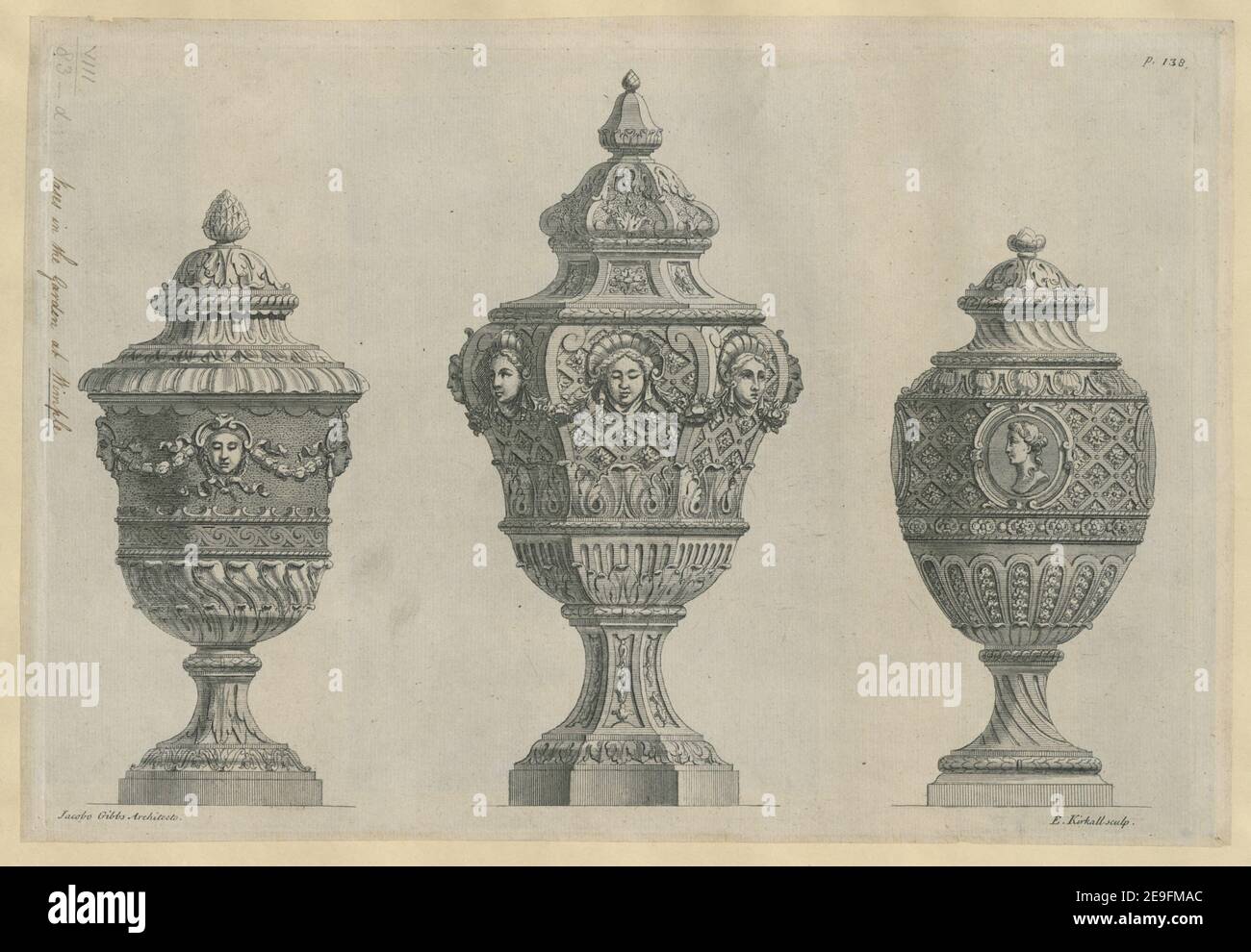 Vases at Wimpole   Author  Kirkall, Elisha 8.83.d. Place of publication: [London] Publisher: [W. Innys and R. Manby, at the West End of St. Paul's ; J. and P. Knapton, in Ludgate-Street ; and C. Hitch, in Pater-Noster-Row]., Date of publication: [1739]  Item type: 1 print Medium: etching and engraving Dimensions: platemark 24.5 x 35.8 cm  Former owner: George III, King of Great Britain, 1738-1820 Stock Photo