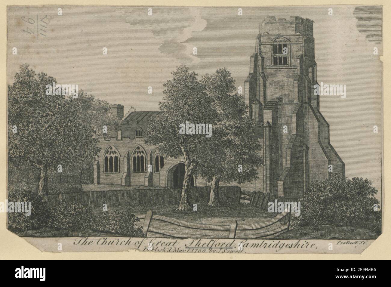 The Church of Great Shelford, Cambridgeshire.  Author  Prattent, Thomas 8.94. Place of publication: [London] Publisher: Publish'd Mar. 1. 1799 by J Sewell., Date of publication: [1799]  Item type: 1 print Medium: etching Dimensions: sheet 11.5 x 16.5 cm [trimmed within platemark]  Former owner: George III, King of Great Britain, 1738-1820 Stock Photo