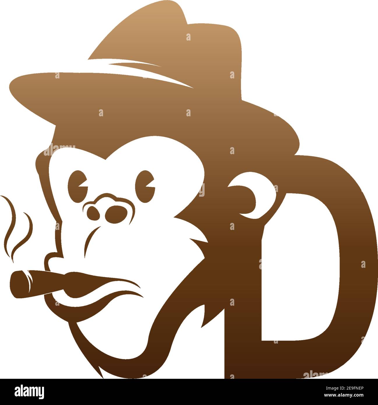 Monkey head icon logo with letter D template design illustration Stock Vector