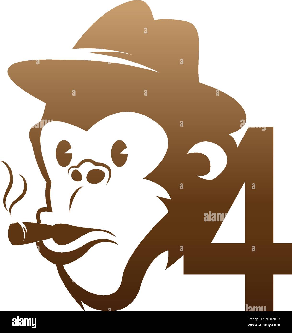 Monkey head icon logo with number 4 template design illustration Stock Vector