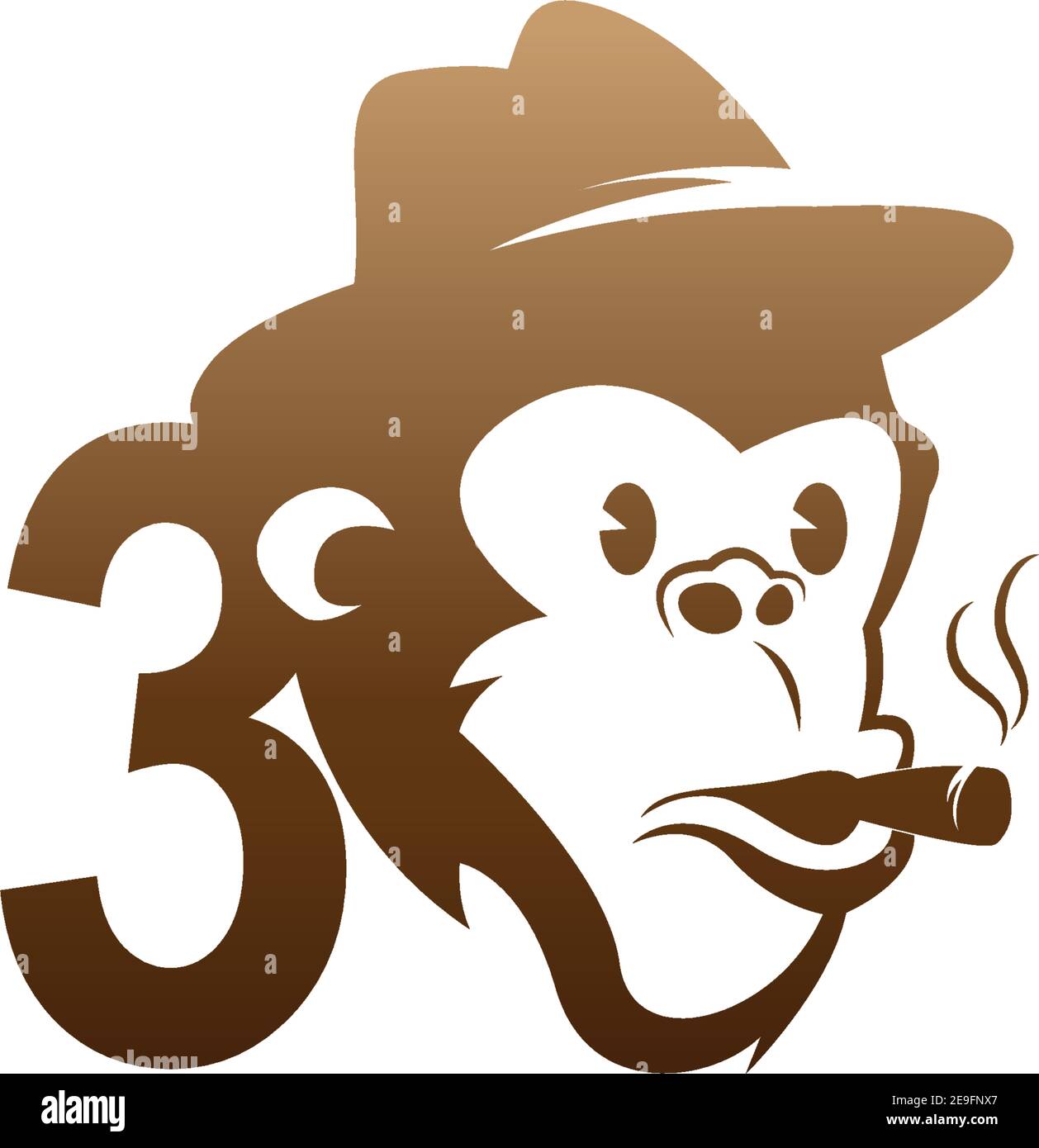 Monkey head icon logo with number 3 template design illustration Stock Vector