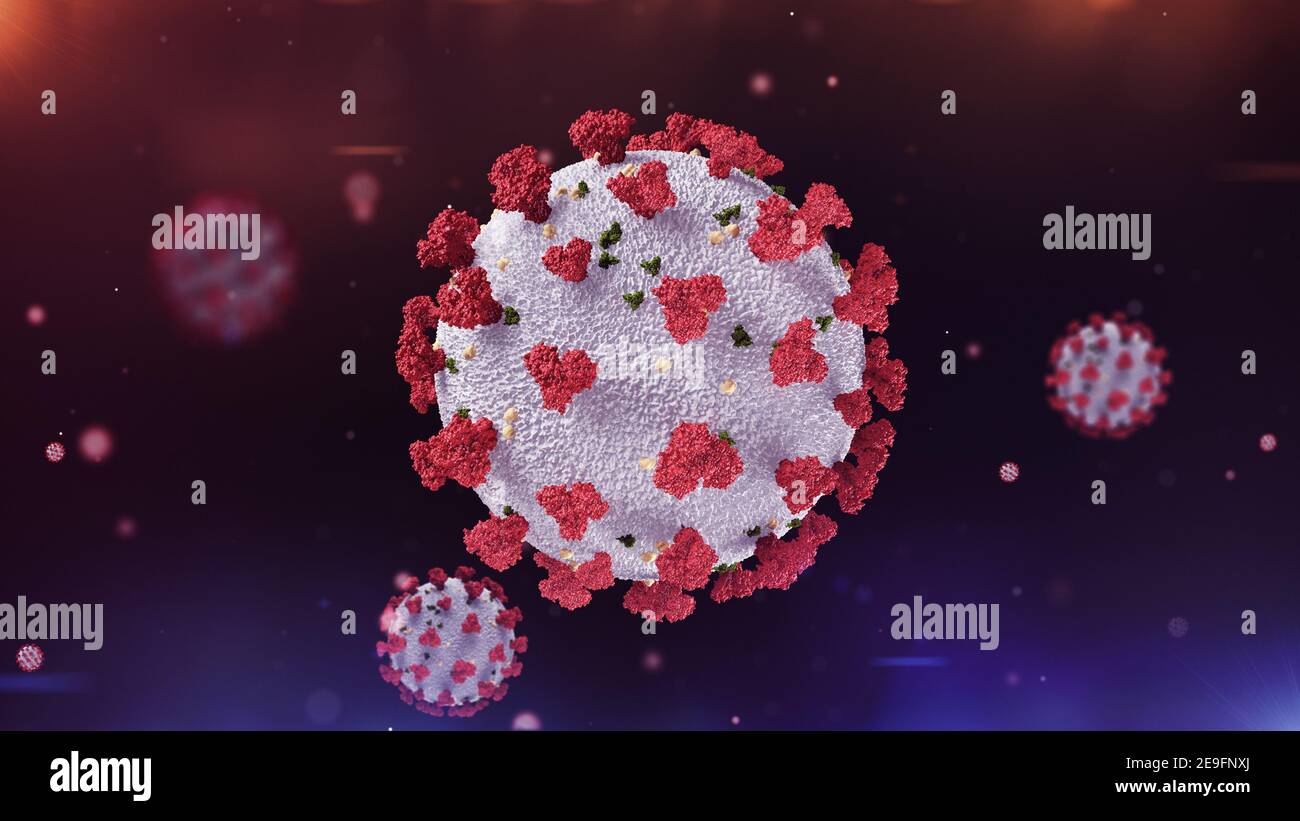 Coronavirus COVID-19 microscopic virus corona virus disease 3d illustration. 3D rendering of coronavirus. Coronavirus disease COVID-19 is an infectiou Stock Photo