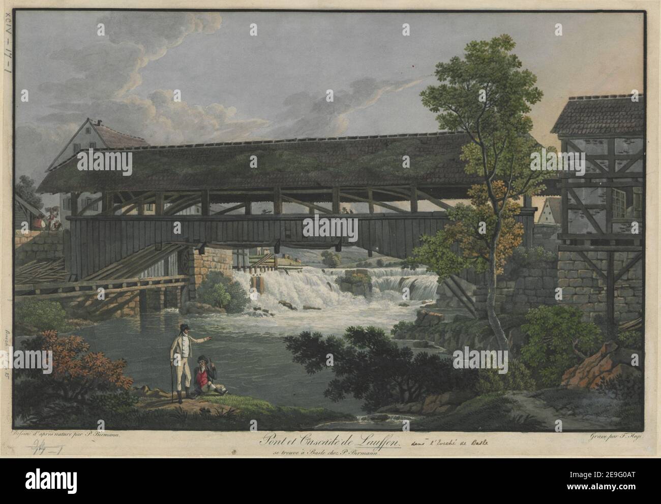 Pont et Cascade de Lauffen.  Author  Hegi, Franz 94.17.1. Place of publication: [Basel] Publisher: [J. decker] Date of publication: [1802]  Item type: 1 print Medium: aquatint with hand-colouring Dimensions: sheet 24 x 34.5 cm.  Former owner: George III, King of Great Britain, 1738-1820 Stock Photo