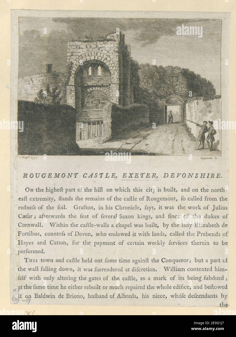 ROUGEMONT CASTLE, EXETER, DEVONSHIRE.  Author  Sparrow, Samuel 11.69.q. Place of publication: [London] Publisher: [publisher not identified] Date of publication: [1772]  Item type: 1 print Medium: etching Dimensions: sheet 22 x 16 cm  Former owner: George III, King of Great Britain, 1738-1820 Stock Photo