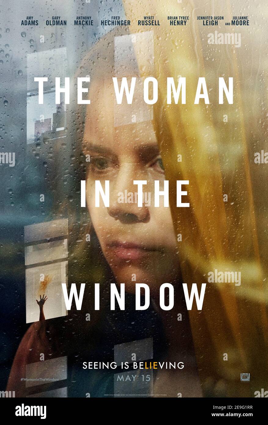 The Woman in the Window (2021) directed by Joe Wright and starring Amy Adams, Anthony Mackie and Fred Hechinger. An agoraphobic woman living alone in New York begins spying on her new neighbours, only to witness a disturbing act of violence. Stock Photo
