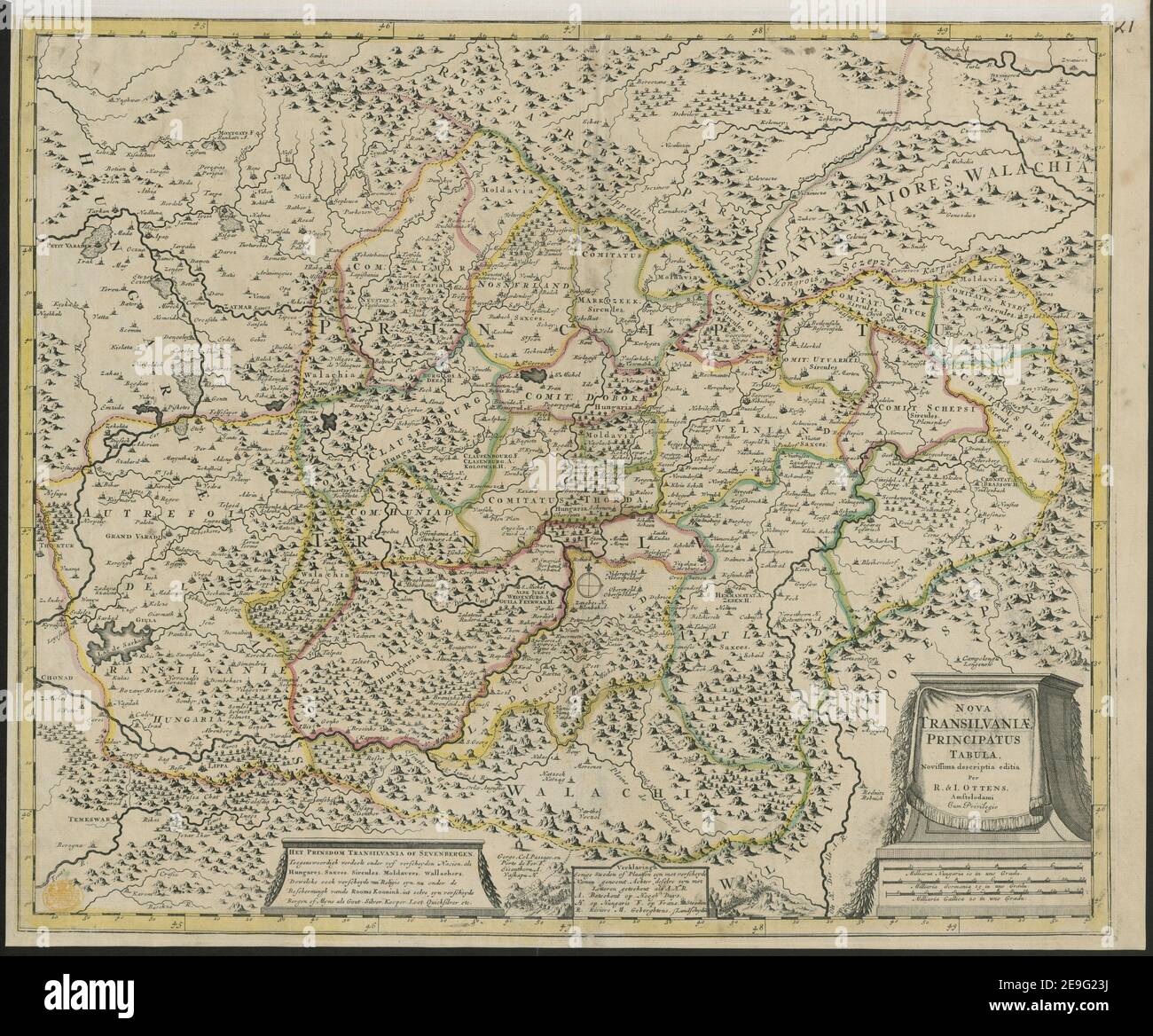 NOVA TRANSILVANI√Ü PRINCIPATUS tabULA.  Map information:  Title: NOVA TRANSILVANI√Ü PRINCIPATUS tabULA.  110.135. Place of publication: Amstelodami [Amsterdam] Publisher: [R. , J. Ottens] Cum Privilegio, Date of publication: [between 1725 and 1750.]  Item type: 1 map Medium: hand coloured Dimensions: 48 x 58 cm  Former owner: George III, King of Great Britain, 1738-1820 Stock Photo