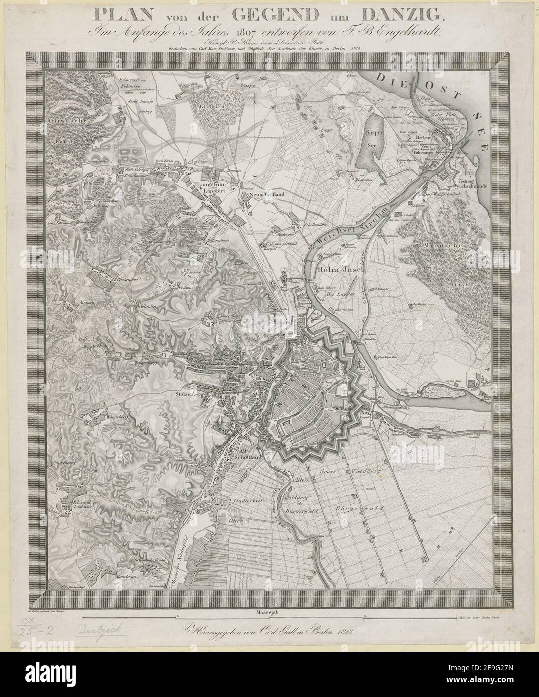 PLAN von der GEGend um DANZIG.  Author  Engelhardt, Friedrich Bernhard 110.25.2. Place of publication: [Berlin] Publisher: In Berlin gedruckt von Hampe., Date of publication: [1813.]  Item type: 1 map Dimensions: 41 x 36 cm  Former owner: George III, King of Great Britain, 1738-1820 Stock Photo