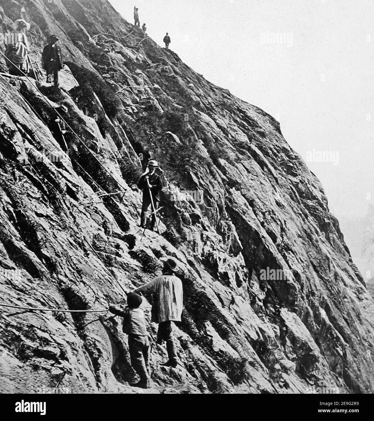 Climbing in the Mauvais Pass, France, Victorian period Stock Photo