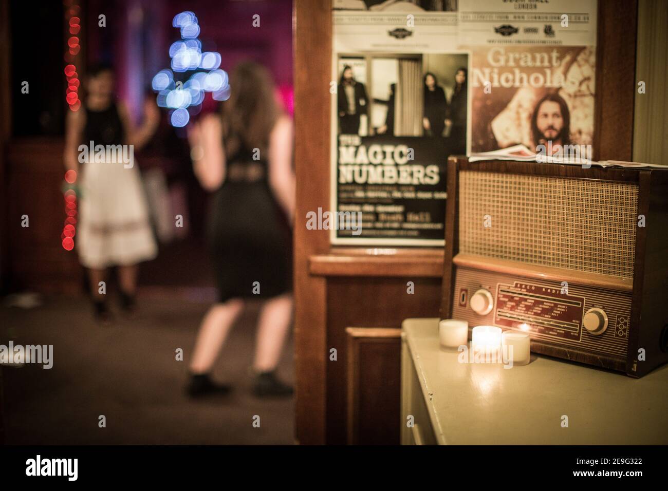An old-fashioned radio at the entrance to Bush Hall in London Stock Photo