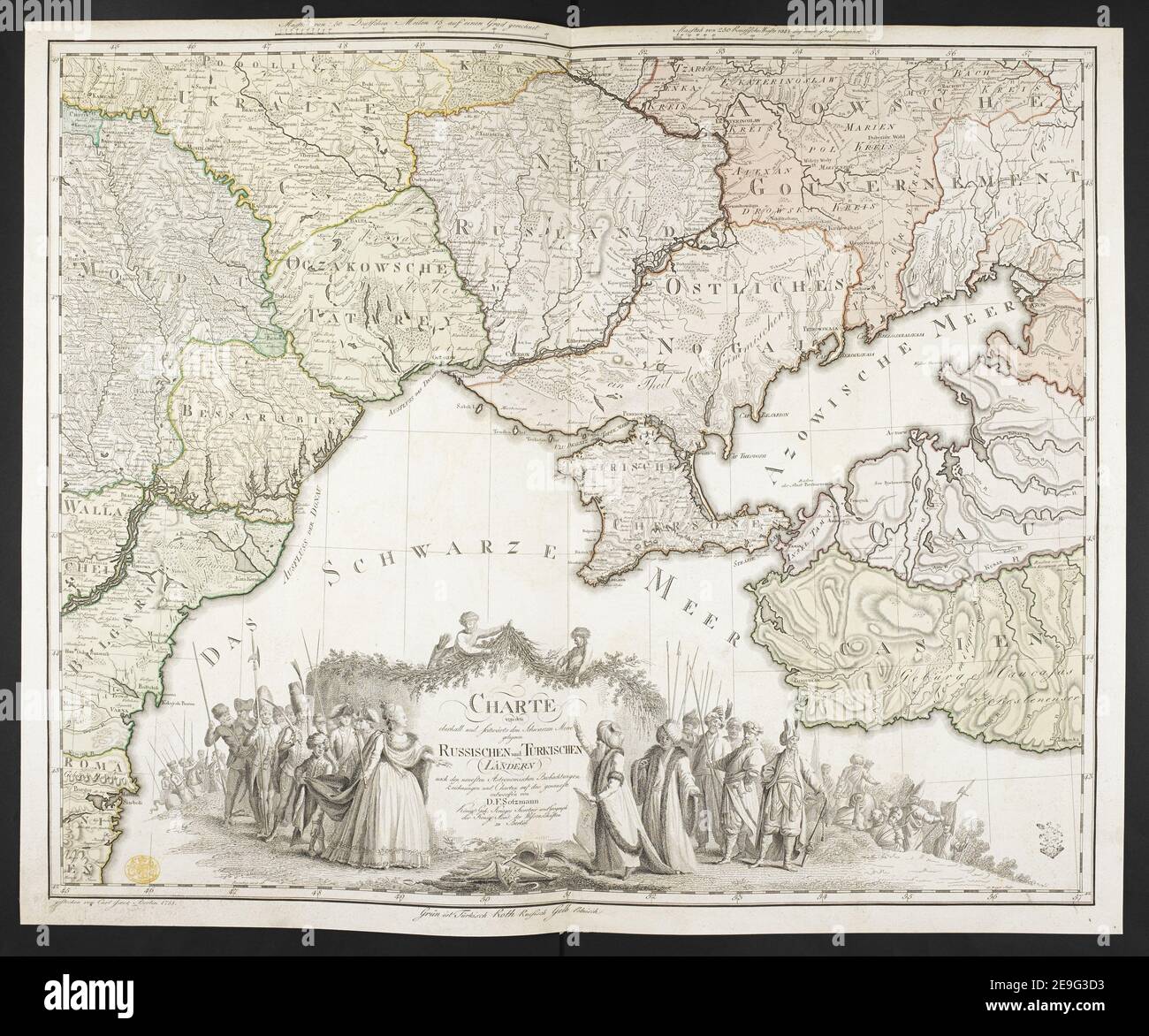 Charte von den oberhalb und SeitwaÃàrts dem Schwarzen Meere gelegen Russichen und Turkischen Landern  Author  Sotzmann, D. F. 112.101. Place of publication: [Berlin] Publisher: [D. F. Sotzmann]., Date of publication: [1788 c.]  Item type: 1 map Medium: copperplate engraving Dimensions: 50.3 x 61.7 cm  Former owner: George III, King of Great Britain, 1738-1820 Stock Photo