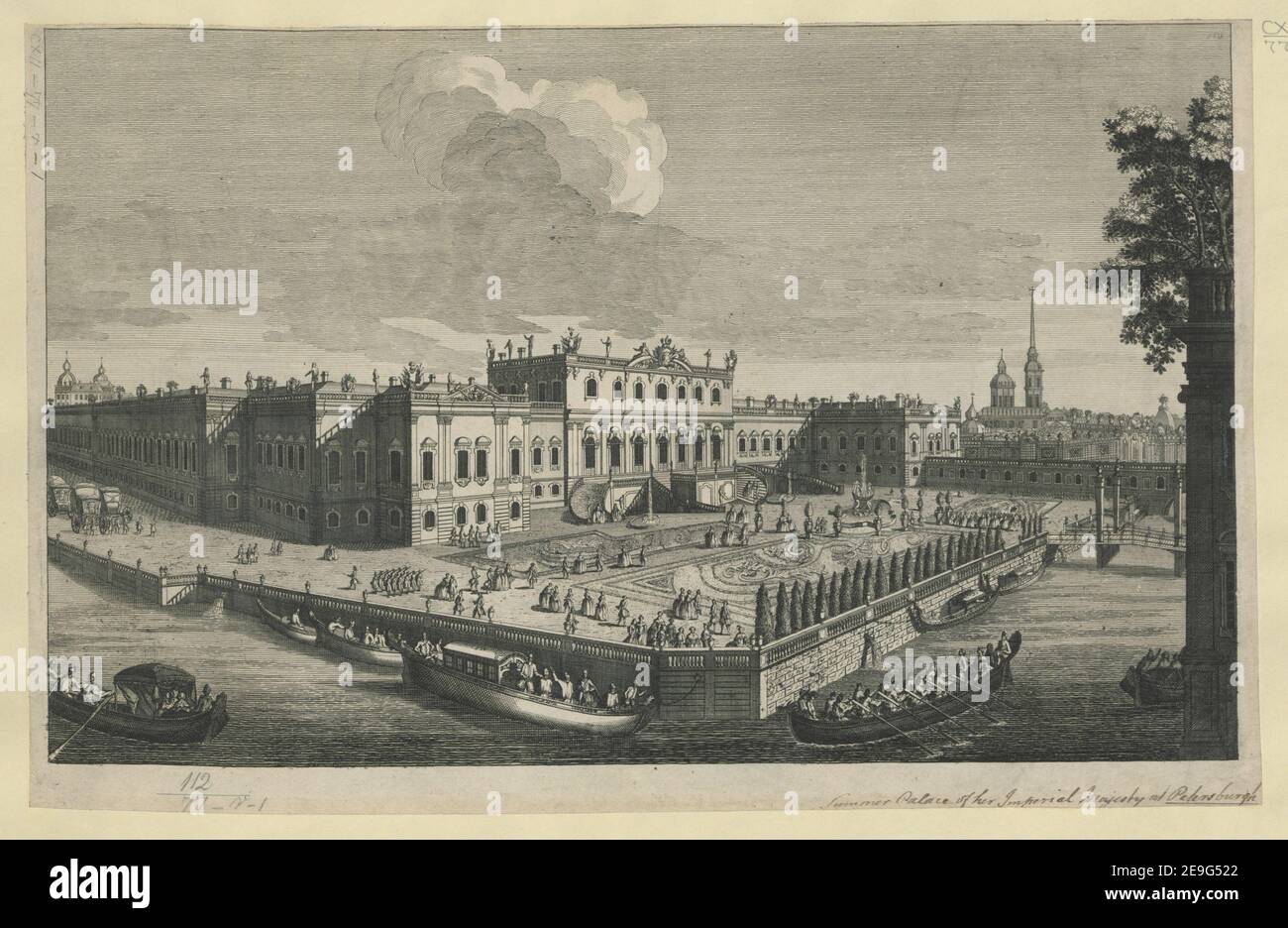 Summer Palace of her Imperial Majesty at Petersburgh. . Visual Material information:  Title: [Summer Palace of her Imperial Majesty at Petersburgh.]. 112.77.r.1. Place of publication: [St. Petersburg?] Publisher: [unidentified publisher]., Date of publication: [1756 c.]  Item type: 1 print Medium: etching and engraving Dimensions: sheet 26.8 x 42.0 cm [trimmed within platemark]  Former owner: George III, King of Great Britain, 1738-1820 Stock Photo