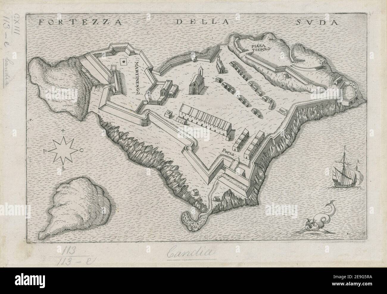 FORTEZZA DELLA SUDA. Author  Collignon, FrancÃßois 113.113.e. Place of publication: [Rome?] Publisher: [FrancÃßois Collignon?] Date of publication: [about 1669?]  Item type: 1 map Medium: copperplate engraving Dimensions: 17 x 26 cm  Former owner: George III, King of Great Britain, 1738-1820 Stock Photo