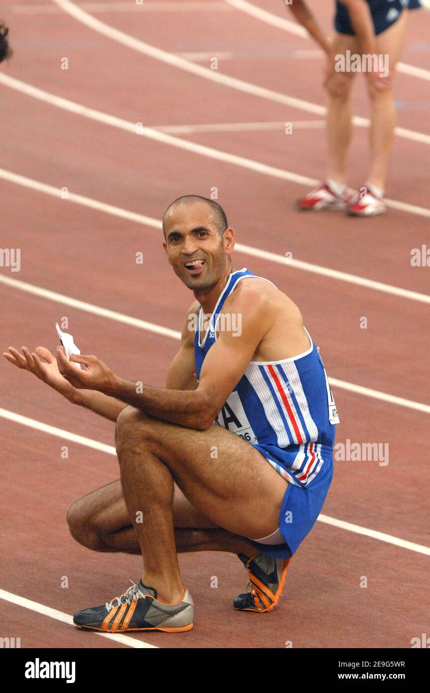 France's Driss Maazouzi reacts after the 3000 meters men at the 10th
