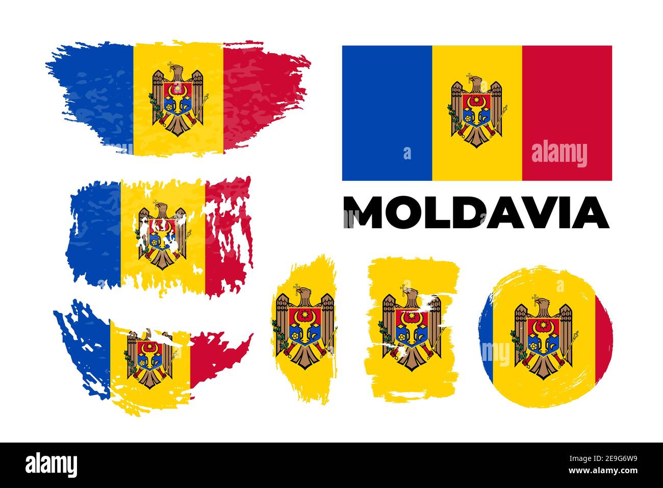 Watercolor painting MOLDOVA national flag. Grunge brush stroke  Stock Vector