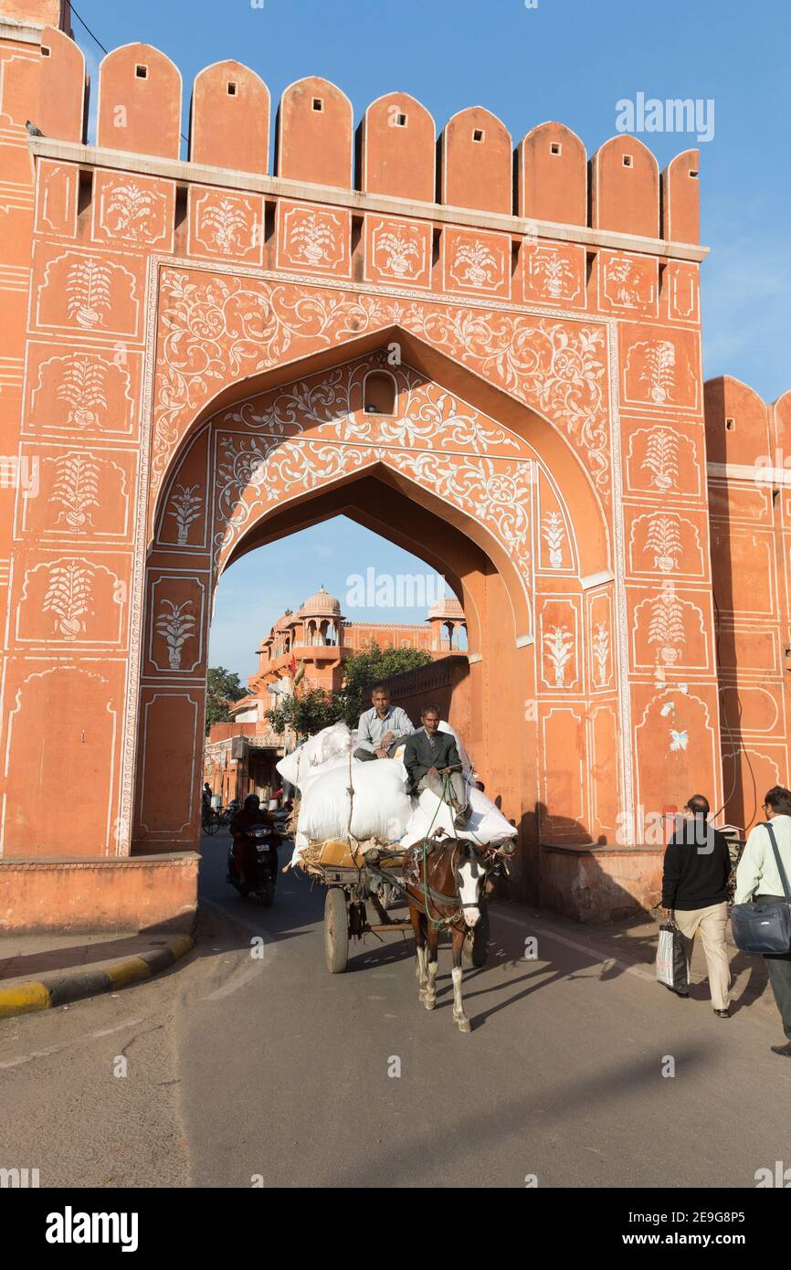India Jaipur Horse Cart passes Through Aimeri Gate Of The Old City
