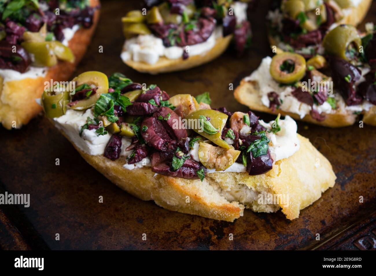 Herbed Olive Tapenade With Goat Cheese Bruschetta Appetizer made of