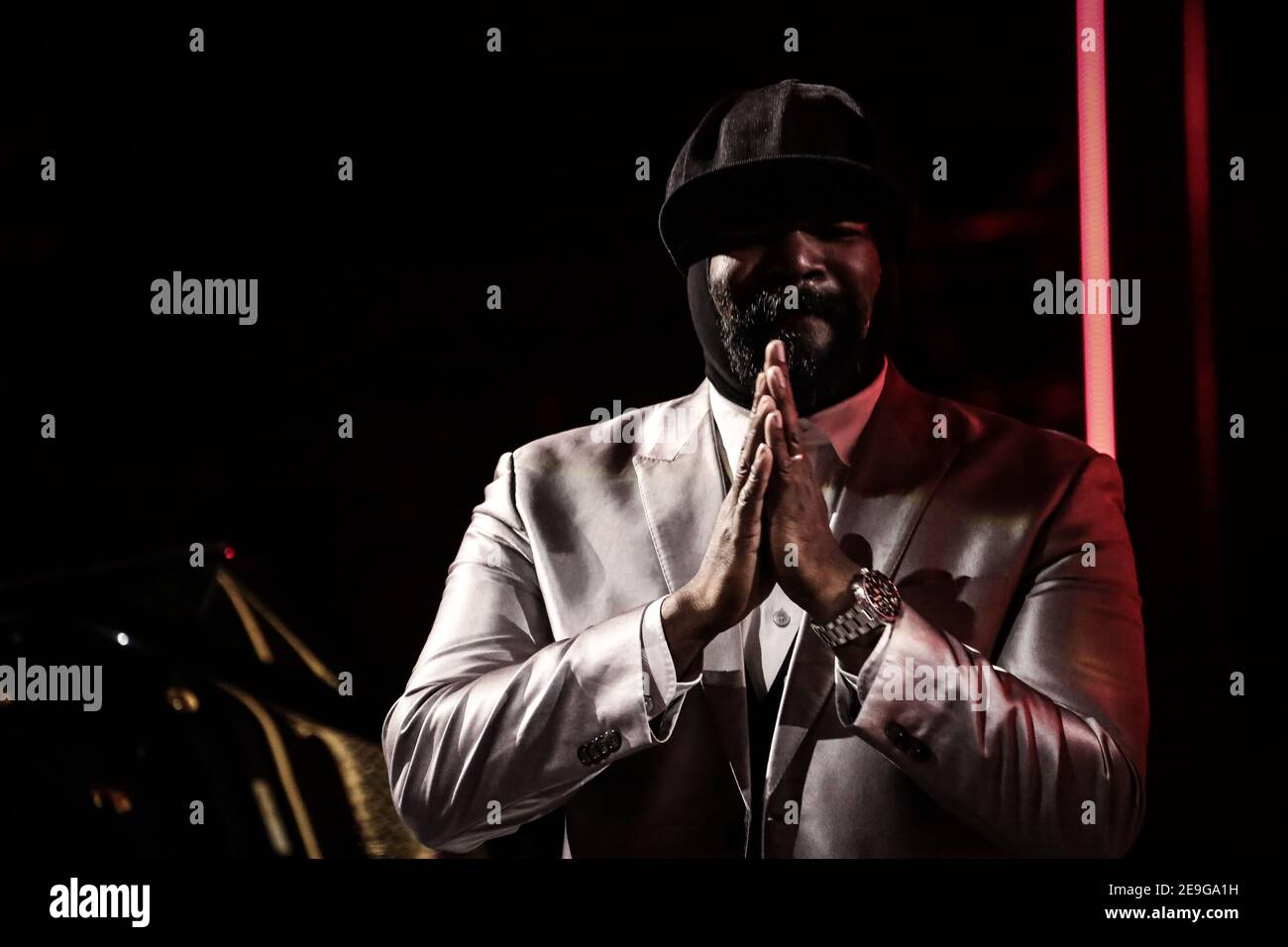 Gregory Porter live on stage at the Roundhouse in London as part of the 2014 iTunes Festival in London Stock Photo