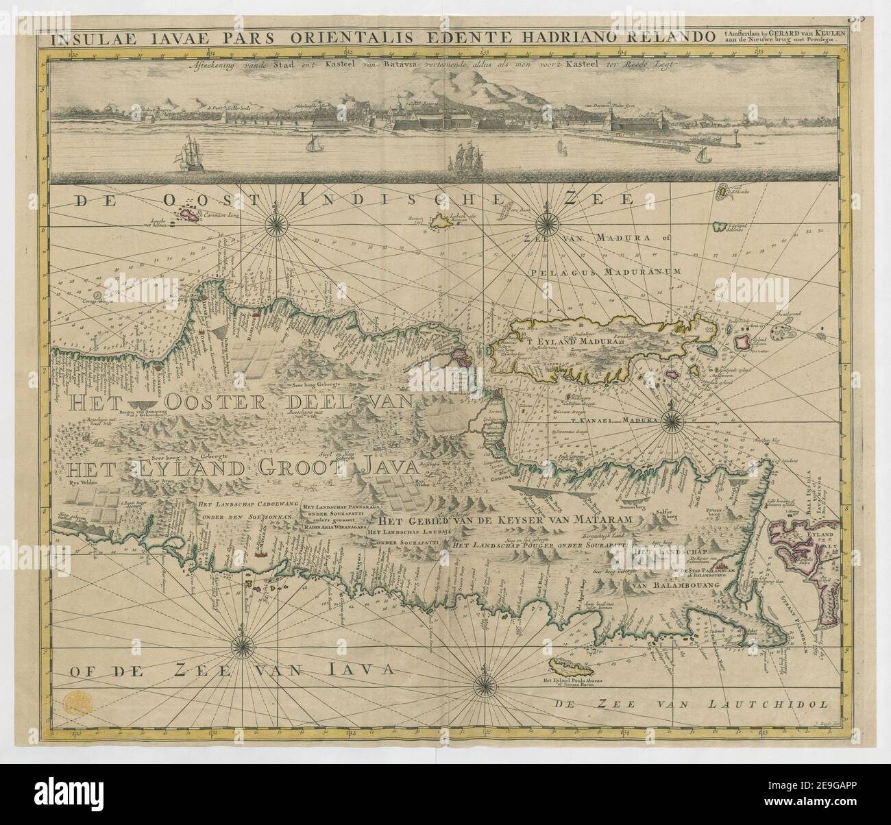 INSULAE IAVAE PARS ORIENTALIS EDENTE HADRIANO RELANDO. Author  Keulen, Johannes van 116.46.a. Place of publication: [Amsterdam] Publisher: [Johannes Keulen] t Amsterdam by Gerard von Keulen aan de Nieuwe brug met Privilegie., Date of publication: [1728.]  Item type: 1 map Medium: hand coloured Dimensions: 49 x 58 cm  Former owner: George III, King of Great Britain, 1738-1820 Stock Photo