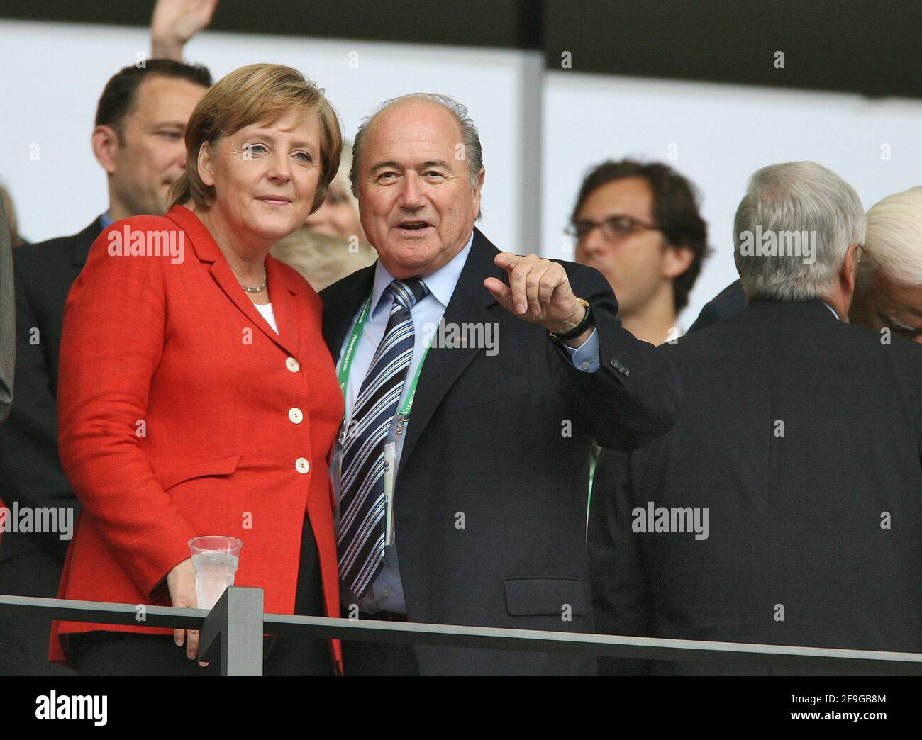 German Chancellor Angela Merkel and FIFA President Sepp Blatter during the FIFA World Cup 2006, quarter final, Germany vs Argentina, in Berlin, Germany, on June 30, 2006. The game ended in draw 1-1 and Germany won (4-2) in a penalty-kick shootout. Photo by Gouhier-Hahn-Orban/Cameleon/ABACAPRESS.COM Stock Photo