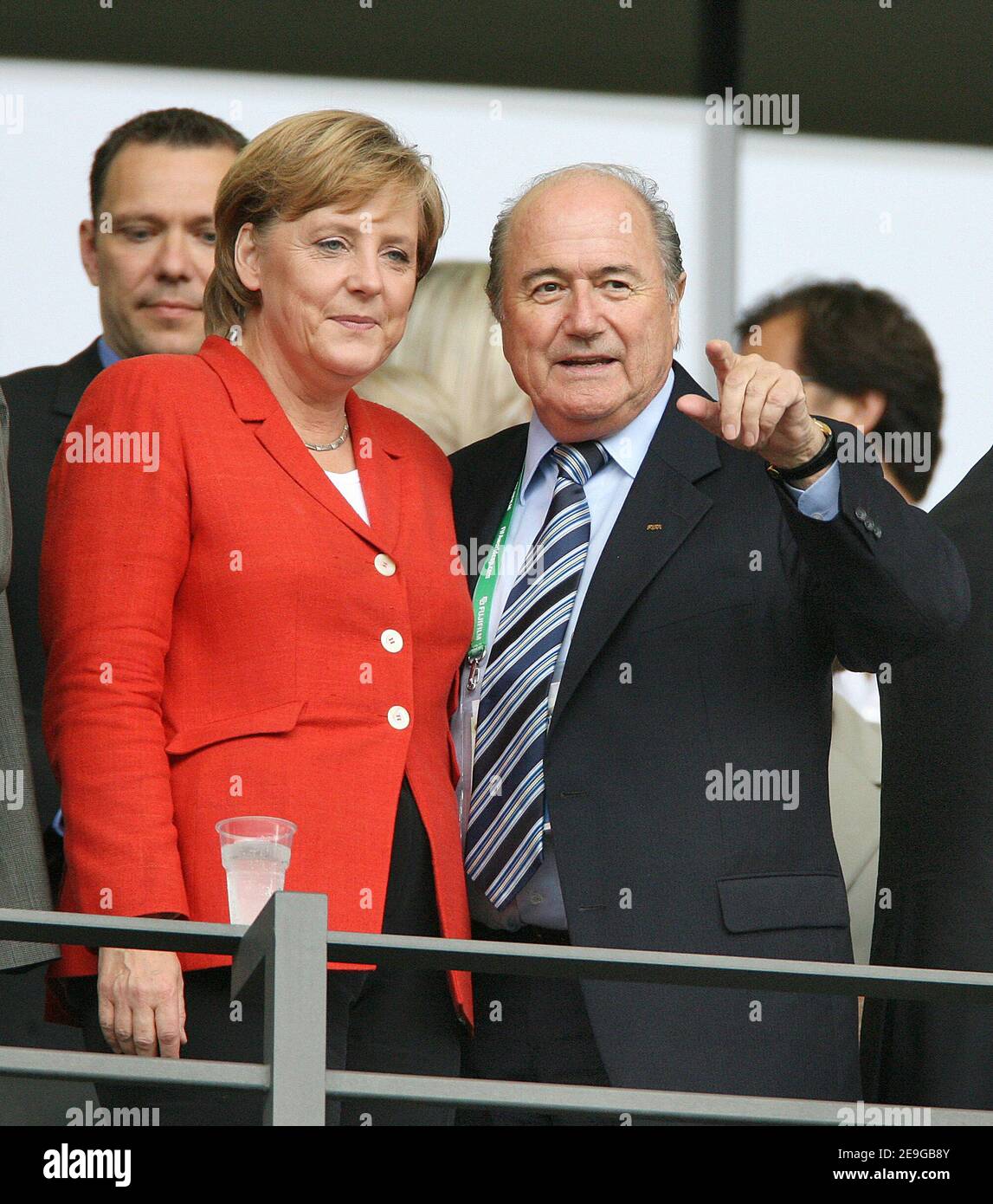 German Chancellor Angela Merkel and FIFA President Sepp Blatter during the FIFA World Cup 2006, quarter final, Germany vs Argentina, in Berlin, Germany, on June 30, 2006. The game ended in draw 1-1 and Germany won (4-2) in a penalty-kick shootout. Photo by Gouhier-Hahn-Orban/Cameleon/ABACAPRESS.COM Stock Photo