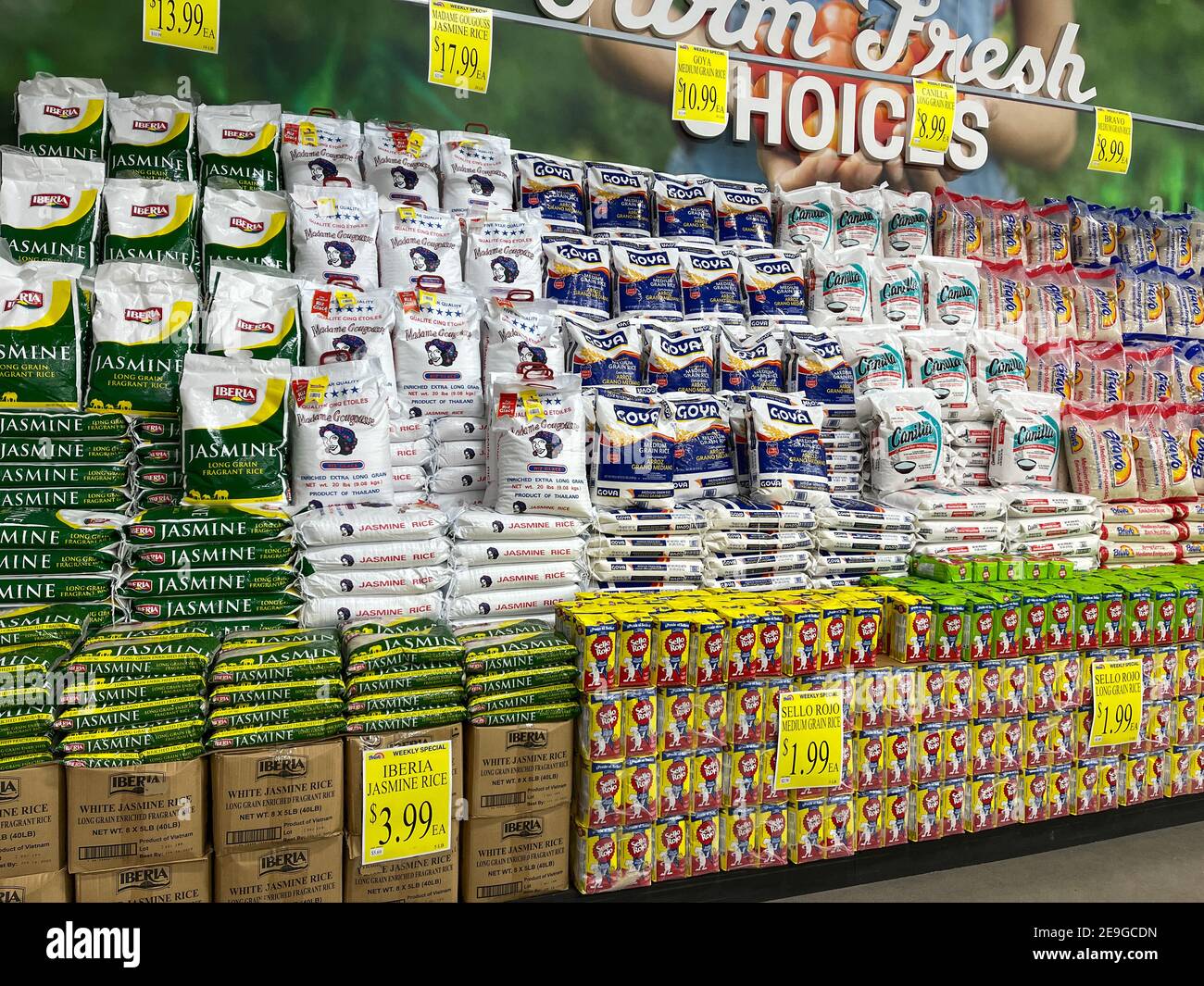 Orlando,FL USA January 18, 2021 The rice display at a Bravo Market