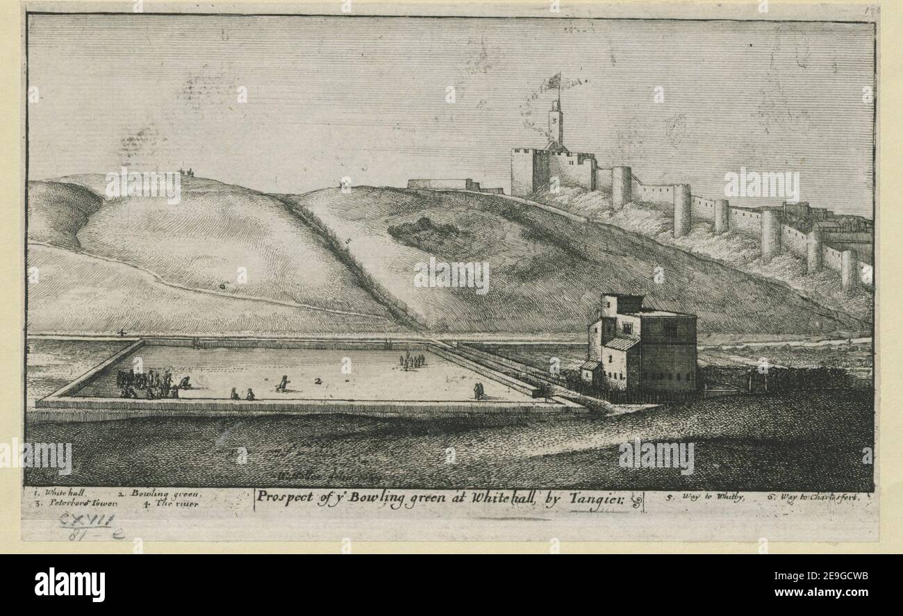 Prospect of ye Bowling green at Whitehall by Tangier.  Author  Hollar, Wenceslaus 117.81.e Place of publication: [London] Publisher: [John Overton] Date of publication: [1673]  Item type: 1 print Medium: etching Dimensions: sheet 12.5 x 21.3 cm.  Former owner: George III, King of Great Britain, 1738-1820 Stock Photo