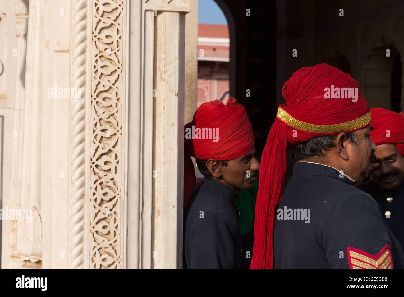 India Jaipur Guards In Traditional Uniform at the CIty Palace Stock