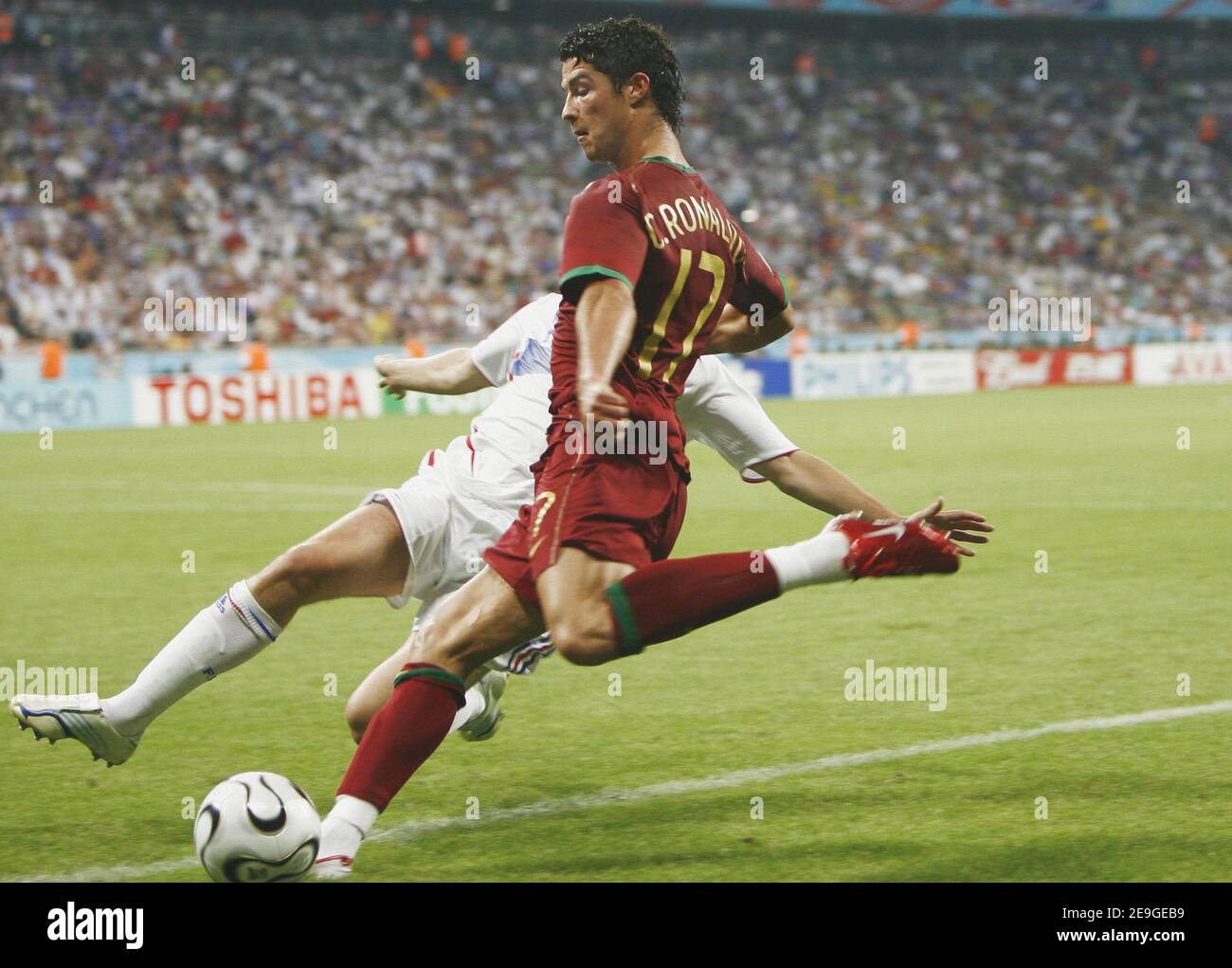 Portugal's Cristiano Ronaldo in action during the World Cup 2006, semi-final, France vs Portugal at the Allianz-Arena stadium in Munich, Germany on July 5, 2006. France won 1-0 and advanced to the final. Photo by Christian Liewig/ABACAPRESS.COM Stock Photo