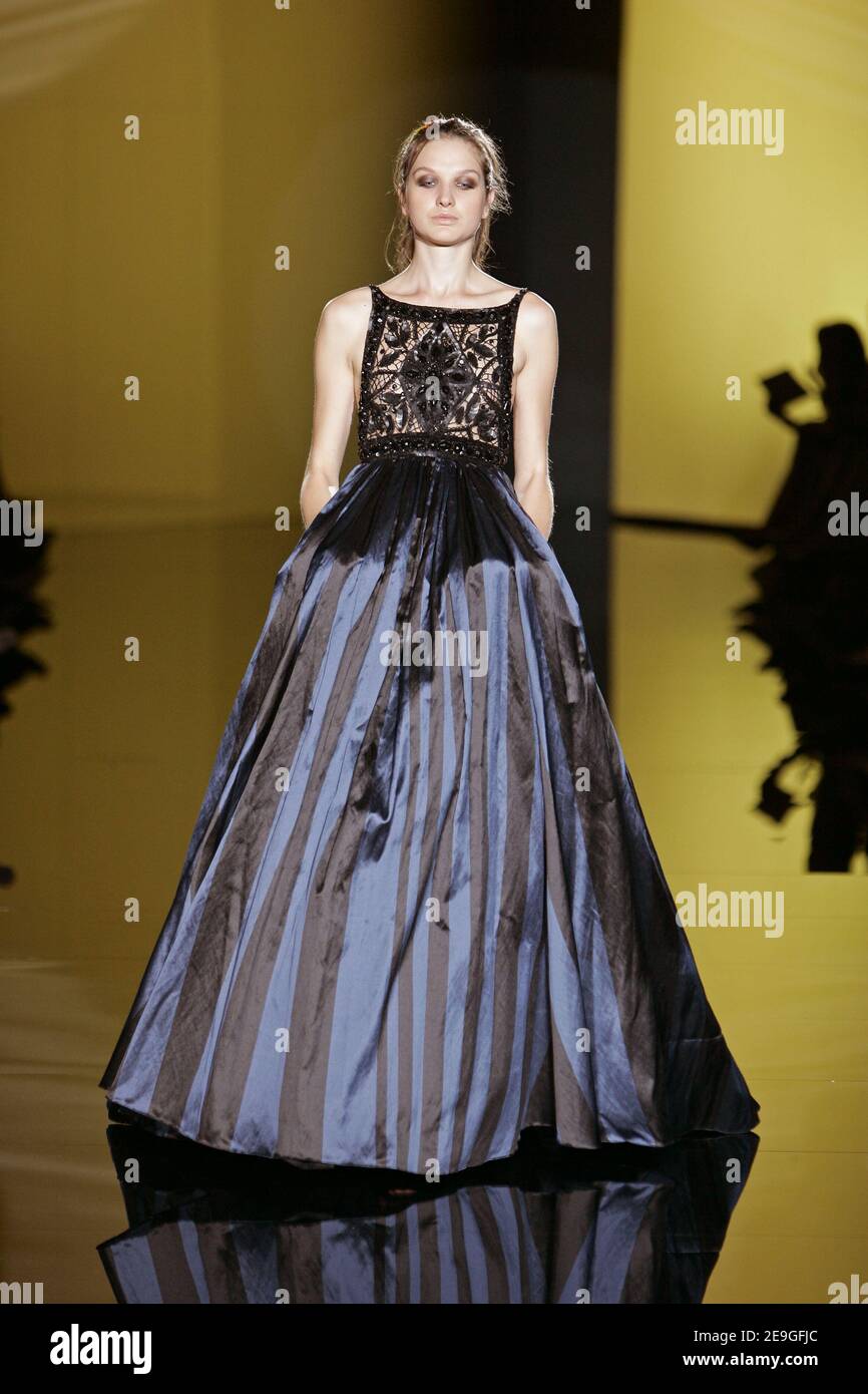 A model displays a creation by Lebanese designer Elie Saab for his ...