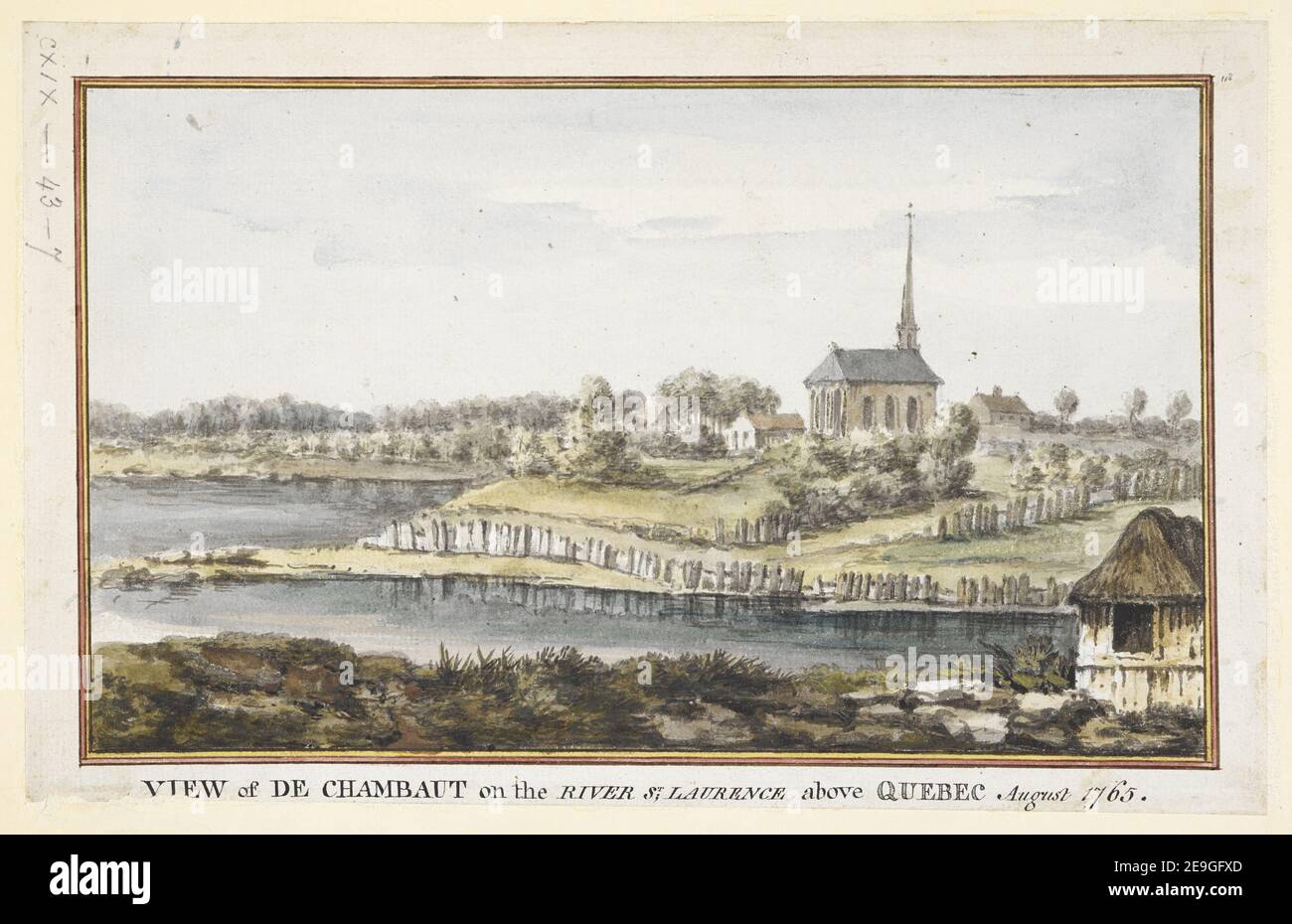 VIEW of DE CHAMBAUT on the RIVER St LAURENCE above QUEBEC. Author  Gordon, Adam 119.43.7. Date of publication: August 1765.  Item type: 1 drawing Medium: watercolour Dimensions: sheet 19.5 x 31 cm  Former owner: George III, King of Great Britain, 1738-1820 Stock Photo