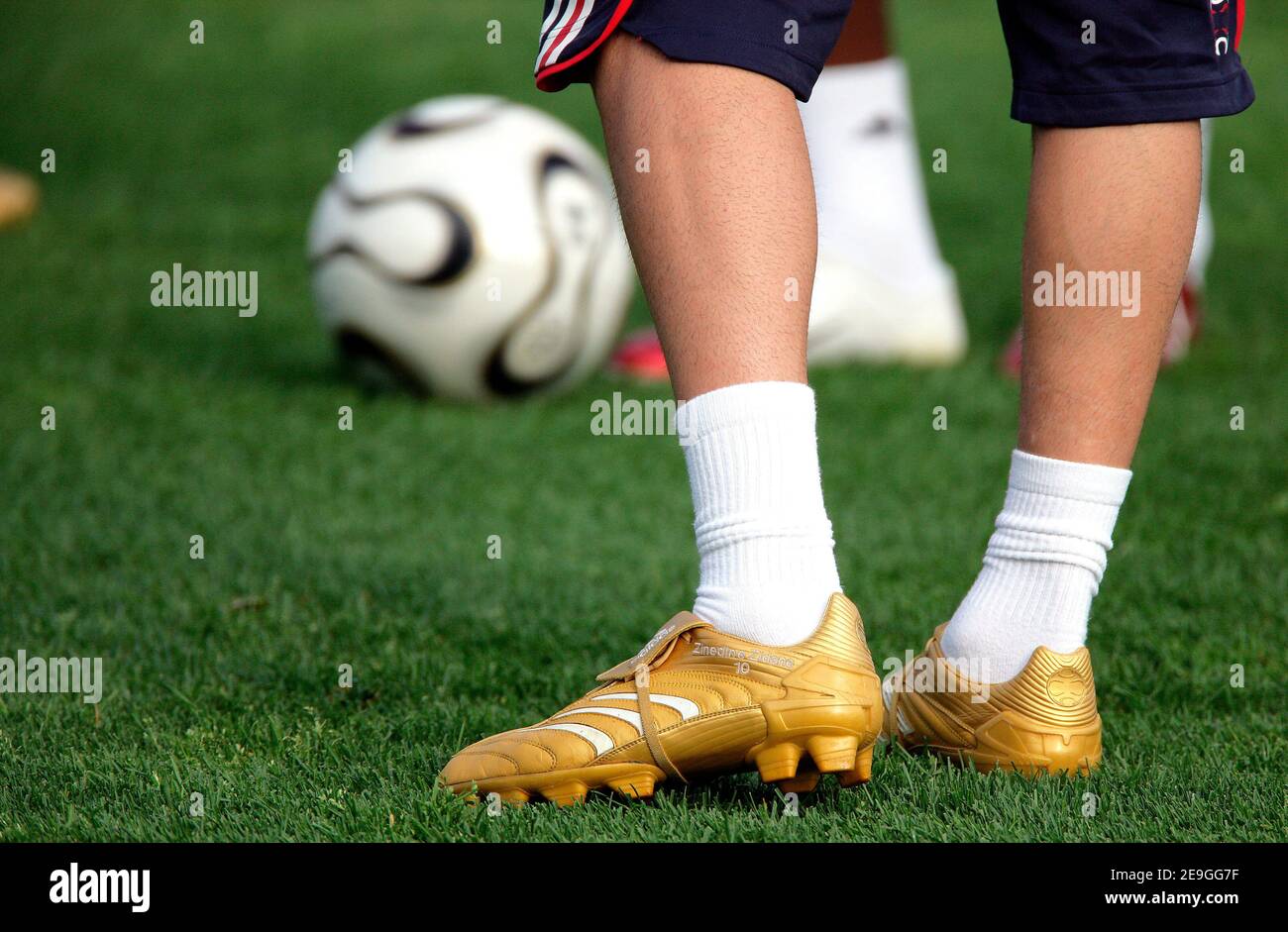 France's Zinedine Zidane's shoes during a training session near the Berlin  stadium in Berlin, Germany on July 8, 2006. France will play Italy in the  final of 2006 FIFA World Cup in